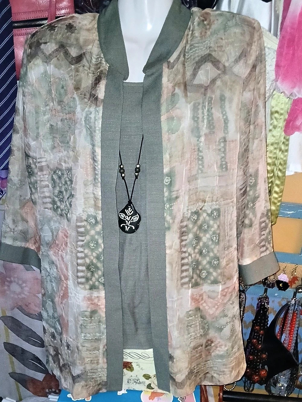Vintage 90s Dressbarn Woman Sheer Blazer W/ Attached Tank & Removable Necklace